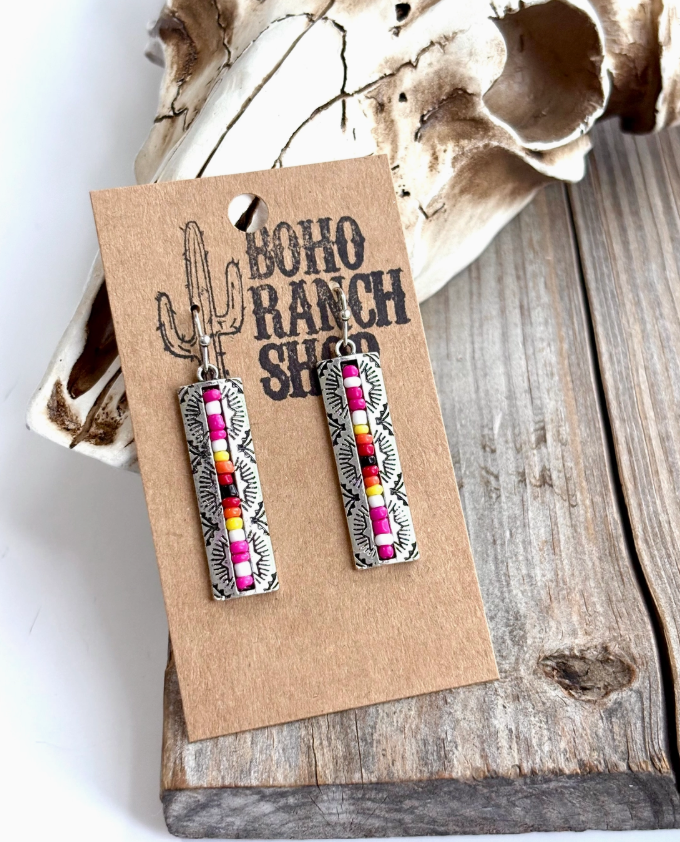 Western Style Seed Bead Bar Drop Dangle Earrings
