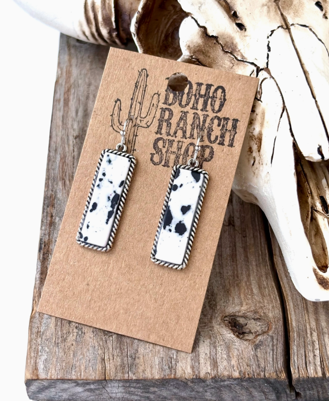 Western Rectangle Stone Bar Drop Dangle Earrings