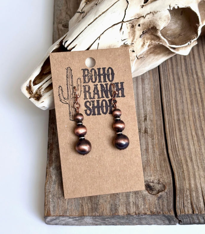 Navajo Style Pearl Bead Drop Dangle Earrings