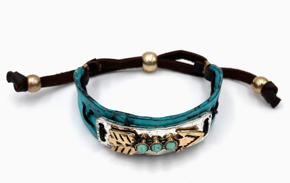 Turquoise Stone Native Arrow Rope Western Bracelet Cuff