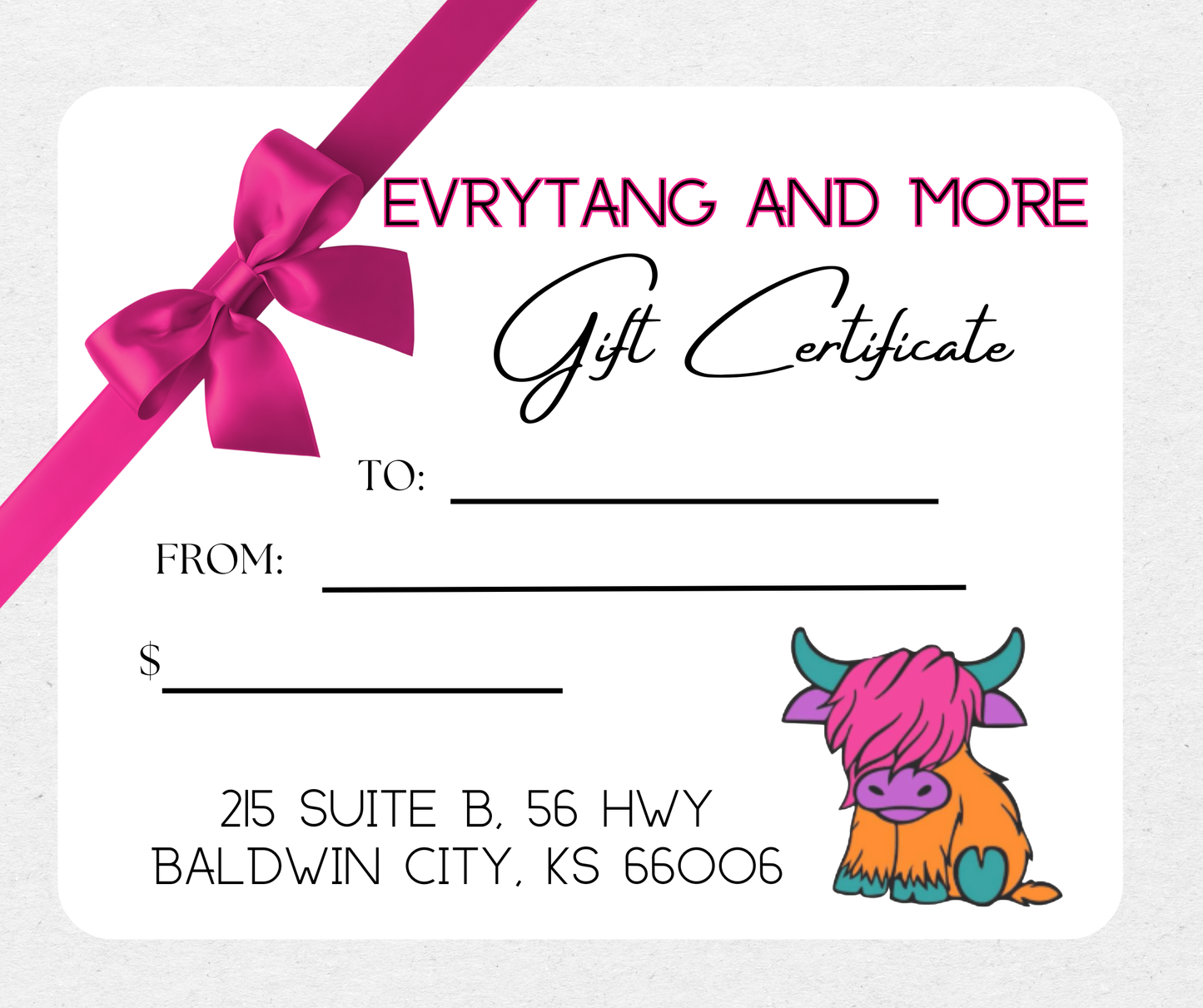 Evry'tang and More Gift cards - evrytang and more