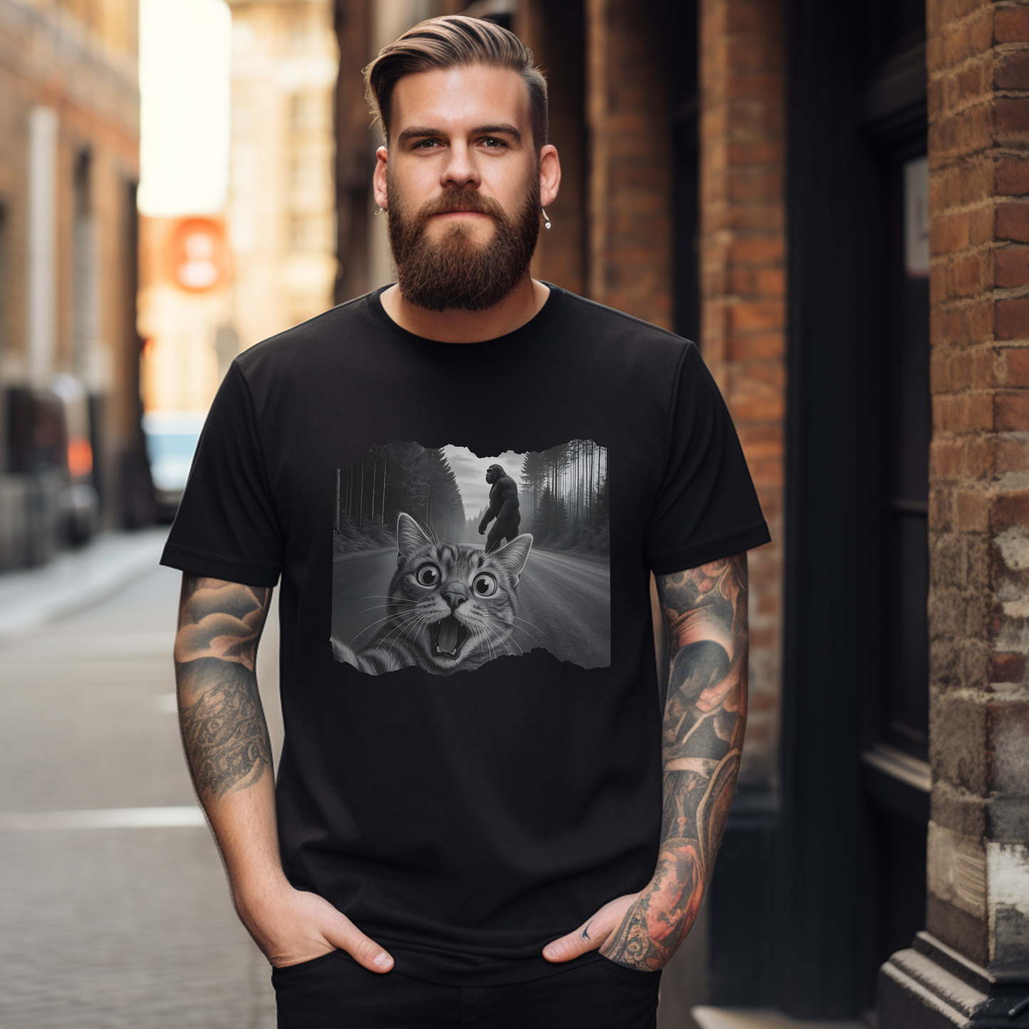 Selfie image of a cat and bigfoot tee - evrytang and more