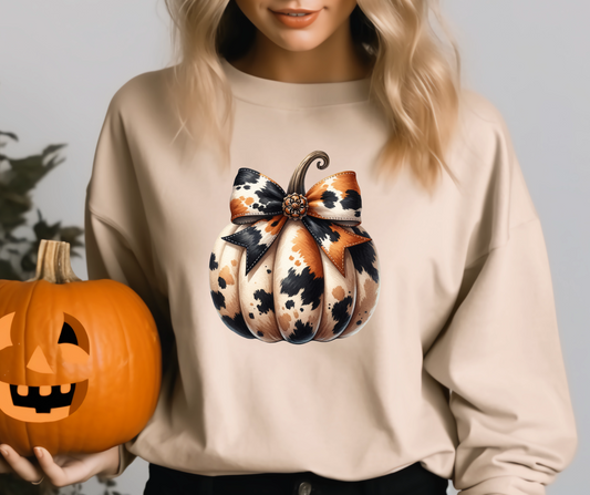 Cow Print Pumpkin Sweatshirt - Fall Chic with a Rustic Twist PRE ORDER & SAVE $5 OFF