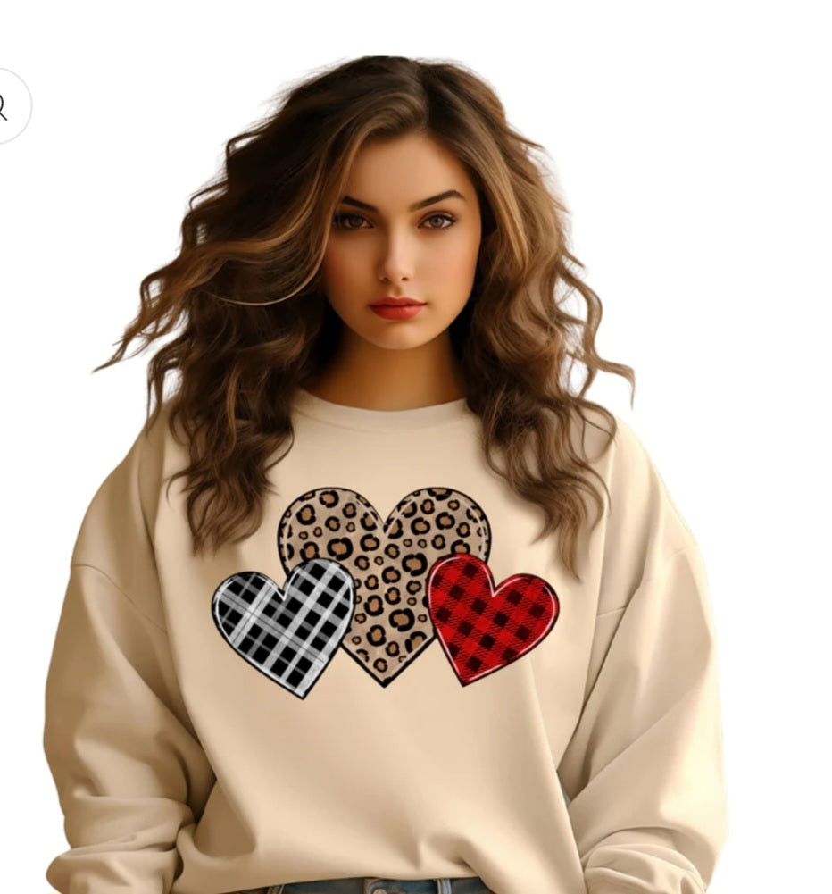 Printed Heart Trio Tee - Leopard, Buffalo, and Monochrome Love - evrytang and more