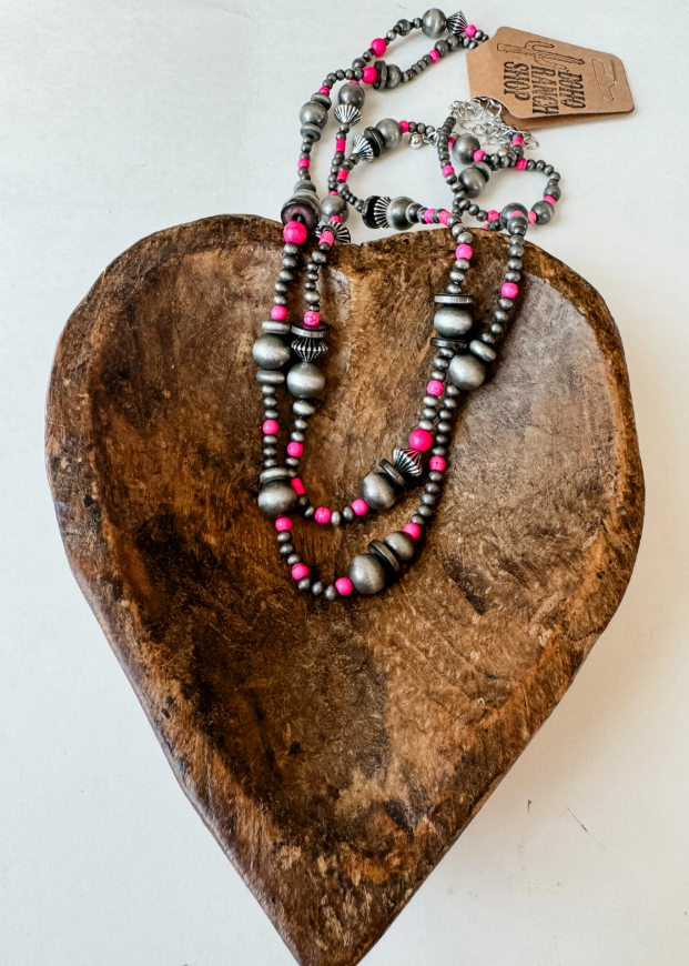 2 Layered Navajo Style Pearl and Bead Necklace