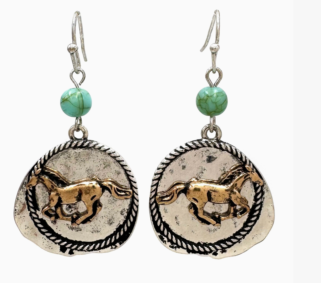 Horse On Metal Plate Earrings