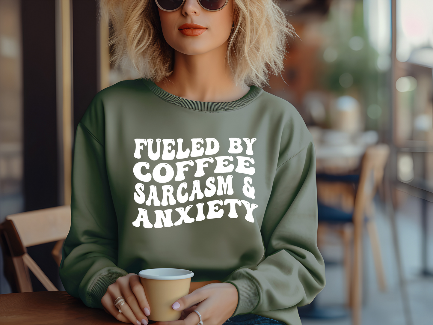 Fueled by Coffee, Sarcasm, and Anxiety Tee - Expressive Blend of Energy and Humor - evrytang and more