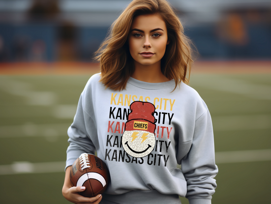 Kansas City Smiley sweatshirt- Sporting Urban Vibes with a Grin - evrytang and more