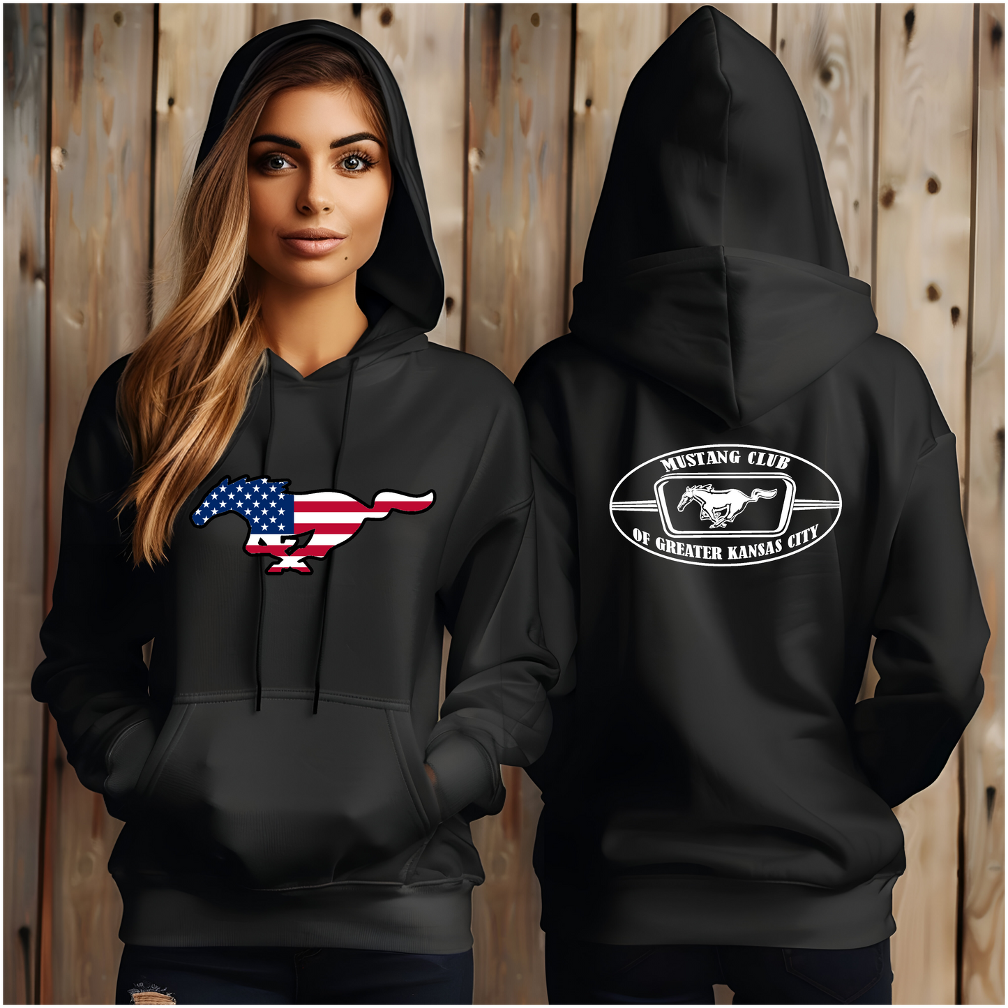 Hoodie American Flag Mustang Club