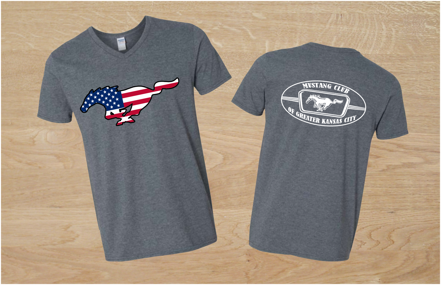 American Flag Mustang Club V-Neck T-shirt